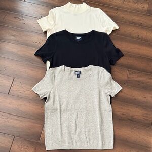 Lands' End Short Sleeve Tee Set - Black, Cream, Light Gray